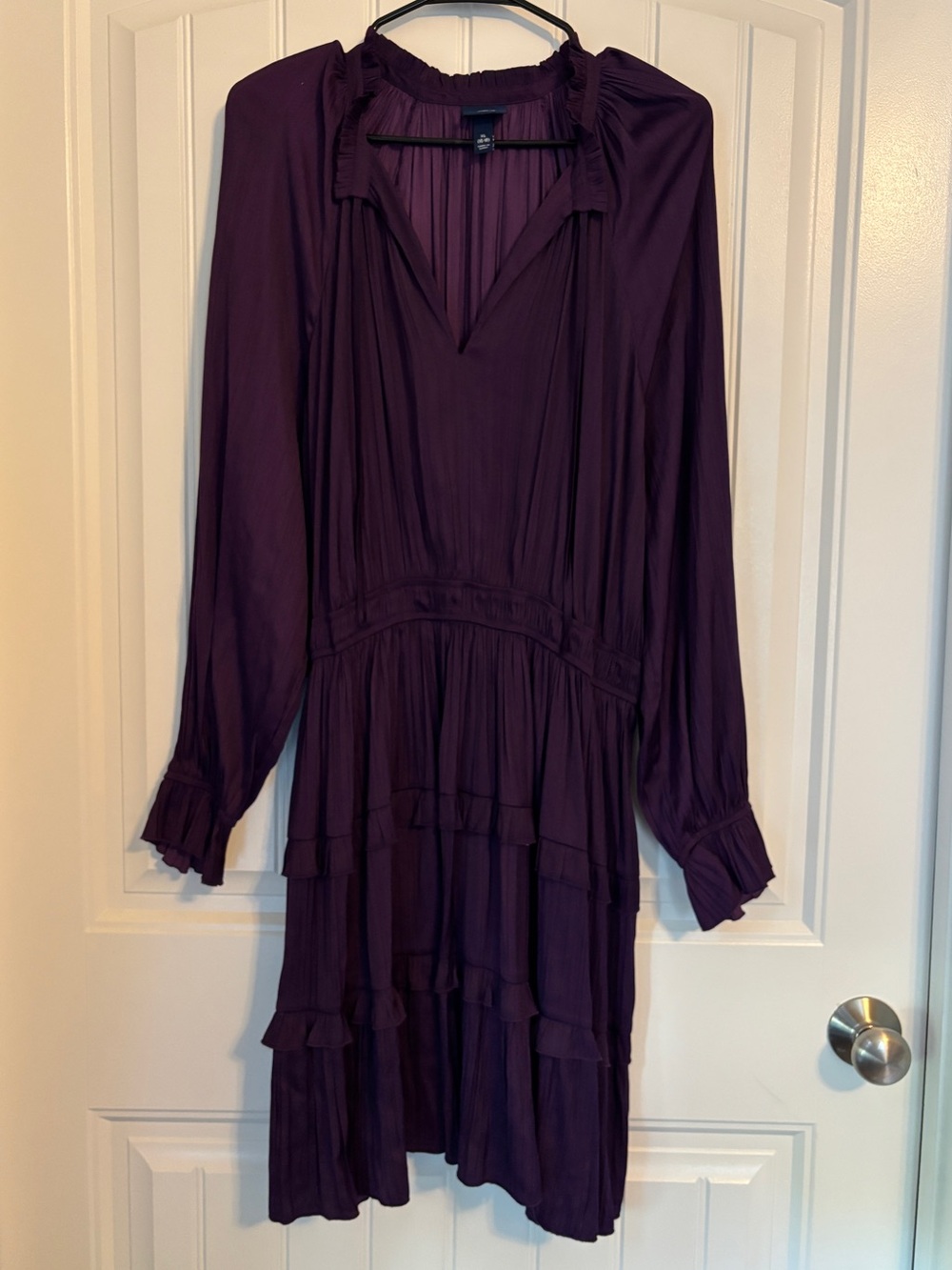 Women’s Long Sleeve Ruffle Tiered Dress — Deep Plum